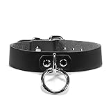 Clara Handmade Collar Genuine Leather O Ring Collar Choker DDLG ODDO (Black, Small)