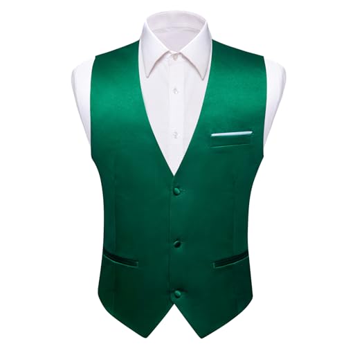 Image of Barry.Wang Vest for Men Business /Leisure Dress Suit Vests V-neck 2 Pockets Wedding Party Tuxedo Satin Waistcoat