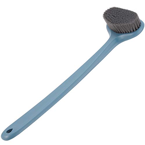 Bath Body Scrub Brush with Long Handle Wet or Dry Brushing Back Scrubber for Men, Women, Elderly - Dark Blue