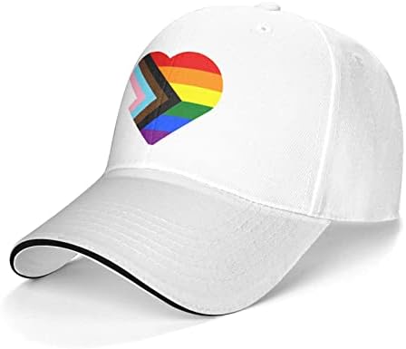 KILZUNSHR LGBT Rainbow and Transgender Pride Flag Heart Men Women Baseball Cap Trucker Hat Classic Adjustable Hats White