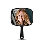 Hand Mirror, Barber Hairdressing Handheld Mirror with Handle for Salon, Square, Black, Medium