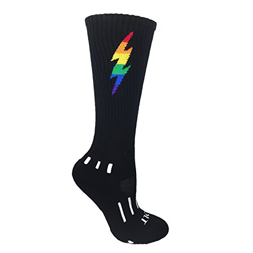 Youth Black with Rainbow Knee-High Lightning Insane Bolt Soccer Socks