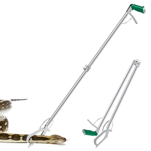 GYORGKSHI 60“ Snake Tongs Collapsible Grabber, Professional Reptile Snake Catcher Wide Jaw Handling Tool, Stainless Steel Snake Hook