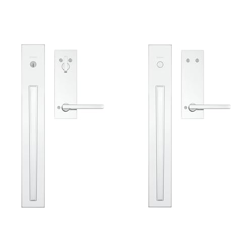 Image of Kwikset Caerus French Double Entry Door and Dummy Handleset Bundle, Polished Chrome, Exterior with Interior Reversible Handle, SmartKey Re-Key Security, with KwikSlide Technology