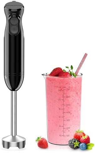 Bonsenkitchen 2-in-1 Pürierstab, 1000 W Edelstahl-Stabmixer | 2 Geschwindigkeiten, 700 ml Messbecher mit Deckel, für Babynahrung, Suppen, Smoothies, Pürees, Schwarz