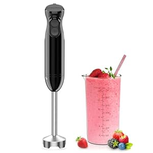 Bonsenkitchen Elektrischer Stabmixer Set, 1000W Pürierstab mit 700ml Messbecher, 2 Geschwindigkeitsstufen, Edelstahlmesser, für Smoothies, Suppen, Babynahrung, Saucen, Milchshakes, (Schwarz)