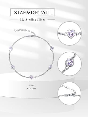 Image of Dorunmo Heart Birthstone Bracelets 925 Sterling Silver Round Birthstone Anklet for Women Birthday Jewelry Gifts for Girlfriend Wife Mother Her