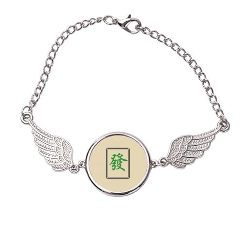 Bracelet mahjong vert avec motif ailes d'ange en métal taille M