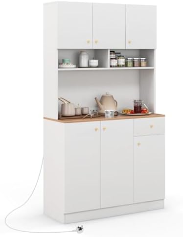 COSTWAY Tall Kitchen Cupboard, 6-Door Buffet Pantry Storage Cabin...