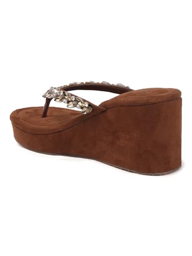 Image of TRYME Crystal Embellished Strap Slip on Wedges Heel Sandals For Women's