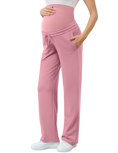 La Mejor Lista de Ropa premamá para Mujer disponible en línea para comprar. 42 PACBREEZE - Pantalones de maternidad para mujer, pierna recta sobre el vientre, casual, cómodos, para embarazo, con cordones, Rosado, M