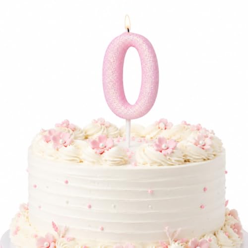 Image of Wanna Party Glitter Designer Pink Number 0 Birthday Candle, Numerical Cake Candle for 0th Birthday, Cake Cutting, Party Decoration & Celebration Supplies - 1PC