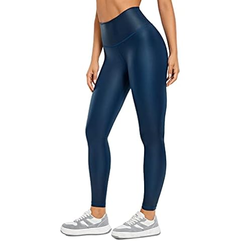 CRZ YOGA Damen Kunstleder Faux Leather Yoga Leggings Sporthose Trainingshose mit Innentasche -63cm Klassische Beschichtung - Ocean Blue 40 Cover