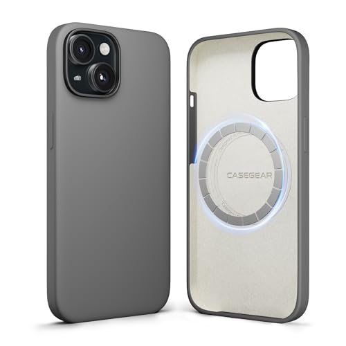Image of CASEGEAR Silicone Snap Fit Back Cover Case Compatible with iPhone 15 Plus | 8 Feet Drop Protection | Compatible with MagSafe | 360 Protection | Shockproof & Scratch Resistant | Grey