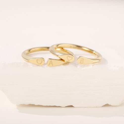 14k Gold Filled Hand Carving Initial Rings for Women Non Tarnish Wedding Heart Shaped Bands for Women3