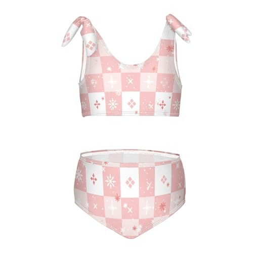KLL Red & White Checked Christmas Girl Two Piece Bikini Sets Beach Bathing Suit Swimming Suits Cute Shoulder Strap