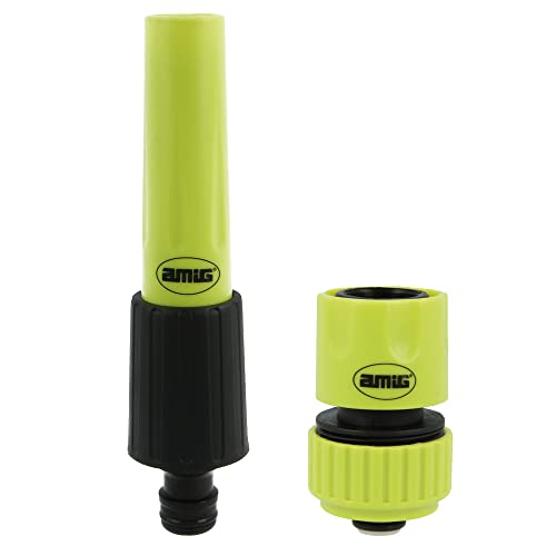 Amig - Kit de Riego - 2 Componentes - 1 Lanza de Riego con Caudal Regulable y 1 Empalme Rápido de 3/4' con Función Stop - Ideal para Jardinería - Plástico ABS - Verde Pistacho y Negro