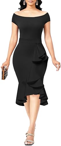 Image of SxClub Elegant Dress for Women Sexy 3 /4 Sleeve Business Knee Length Dresses Fishtail Zipper Belt