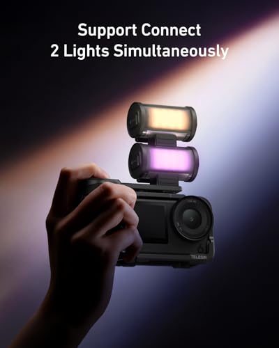 Image of TELESIN Aluminum Alloy Grip Kit for DJI Action 6 with Metal Protective Cage & Magnetic RGB Video Light, Portable LED Camera Light with Diffuser, CRI 95+, Cold Shoe Mount