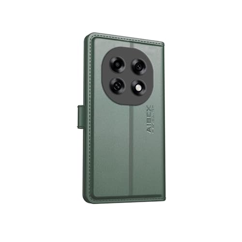 Image of AIBEX Compatible for Oppo F31 Pro 5G Flip Cover Leather Finish | Inside TPU with Card Pockets | Wallet Stand | Complete Protection Flip Case Green