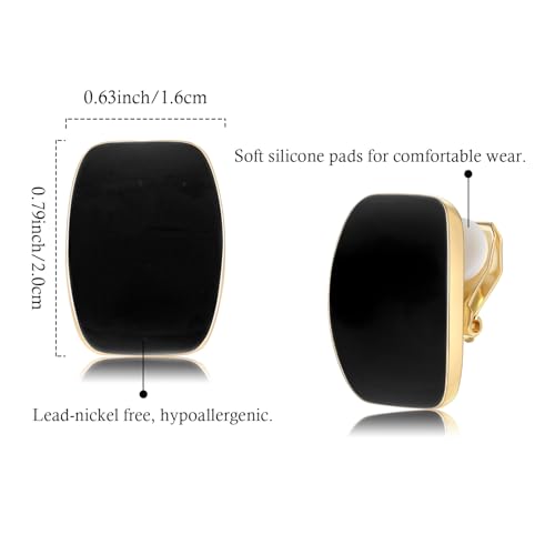 Gold Plated Cute Square Clip On Earrings, Hypoallergenic Non Pierced Clips Invisible Women's Clip On Earrings2