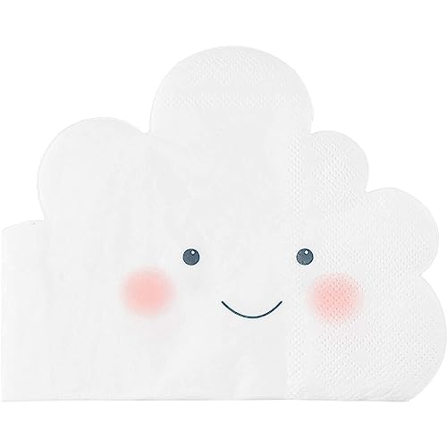 White Cloud Shape Paper Napkins for Baby Shower (6.3 x 5.1 In, 50 Pack)