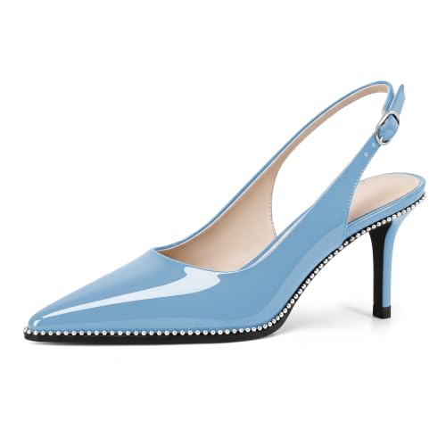 Image of YODEKS Slingback Heels for Women Pointy Toe Beaded Heels Close Toe Kitten Heel Pumps 2.5 Inch Stiletto Pumps Wedding Party Dressy Shoes