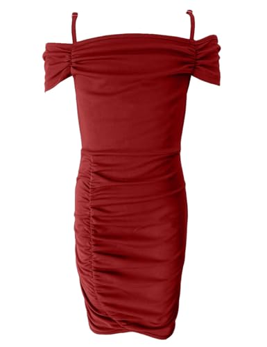 Tween Teen Girls Cold Shoulder Ruched Bodycon Dress Graduation Party Special Occasion Dance Dresses 8-14 Years4