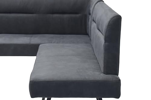 byLIVING Eckbank Montreal, Langer Schenkel rechts, Bezug in anthrazit, Gestell in schwarz, Ziernaht im Rücken, Taschenfederkern, Esszimmerbank, Küchenbank, Maße: 128 x 181, H 87, T 56 cm
