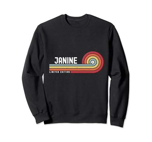 I Love Janine Prénom personnalisé rétro coucher de soleil Sweatshirt
