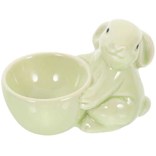 Homoyoyo Huevera de Cerámica Diseño de Conejo Verde Soporte para Huevos Decorativo y Multifuncional Taza Expositora para Huevos de Pascua y Decoración de Mesa