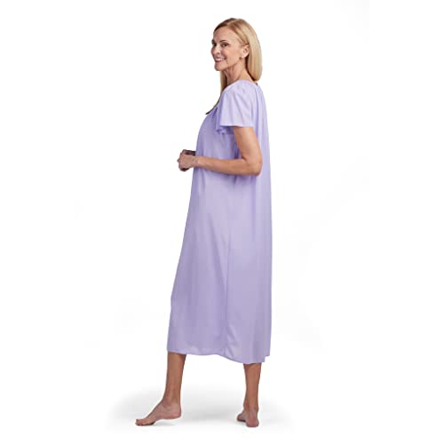Image of Miss Elaine Nightgown - Women's Long Tricot Nightgown, Short Flutter Sleeves, Comfortable Lightweight Fabric, Sleepwear