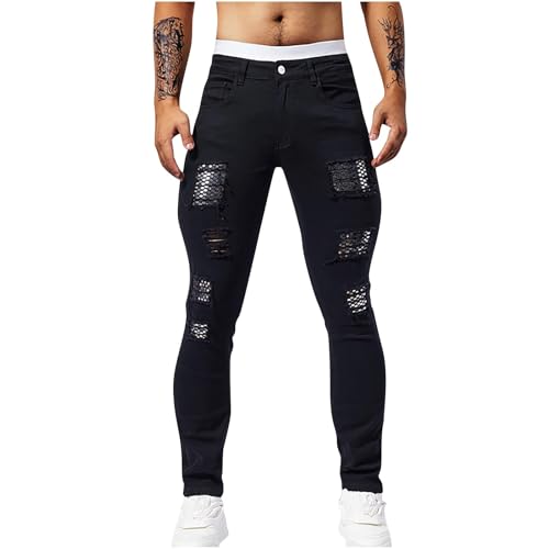 Men's Denim Pants Stretchy Ripped Glitter Sequins Y2k Pants Jeans Hip Hop Tapered 80s Vintage Disco Party Outfits