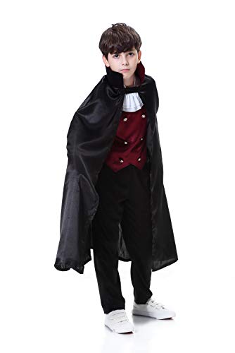 yolsun Boys' Vampire Costume with Cape, Kids' Halloween Fearsome Dress up (Black vamprie, 5-6y（Suggested Height:46"-49" ）)