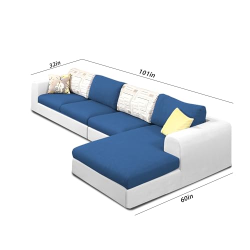 Image of Koza RHS 6 Seater L Shape Sofa Set for Living Room (Blue Grey Fabric) Premium Fabric Sofa