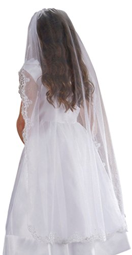 Girls Tulle Lace Edge Mantilla First Communion Veil, White, 45 Inch2