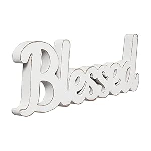Rustic White Wooden Blessed Sign for Tabletop 15 Inch Wall Hanging Farmhouse Blessed Signs for Home Decor Handmade Thanksgiving Signs Decor Christmas Signs for Living Room Entryway