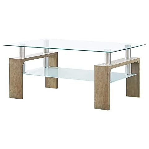 CLIPOP Mesa de café rectangular de cristal con estante inferior Cover