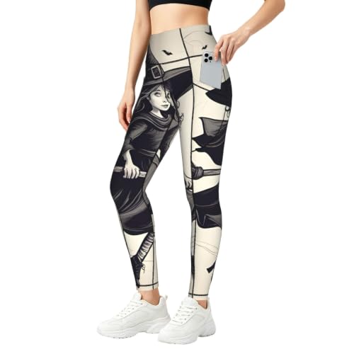 Leggings de Halloween para mujer con estampado de bruja de alta elasticidad