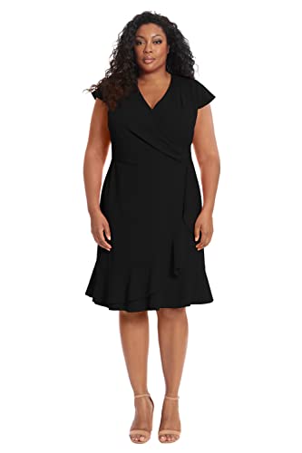 London Times Women's Dresses Feminine Ageless Surplice V-Neck Faux Wrap Ruffle Dress Office Event Shower Guest of4