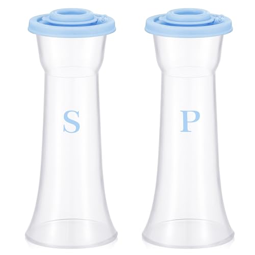 Image of Set of 2 Plastic Salt and Pepper Shakers with Lids Large Salt Shaker Pepper Container Vintage Tall Hourglass Camping Picnic Outdoors Travel Spice Set for Home Picnic Kitchen(Classic,Baby Blue)