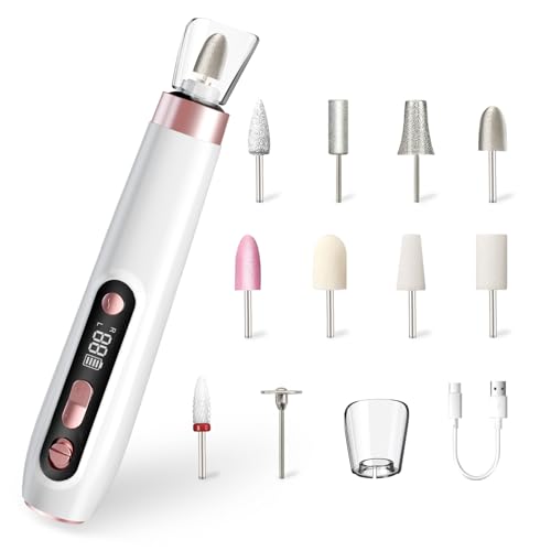 ENGERWALL Set Professionale Fresa per Unghie per Manicure e Pedicure, Lima per Unghie Elettrica Portatile Senza Fili, 10 Velocità per Levigare, Rifinire e Lucidare, Bianco