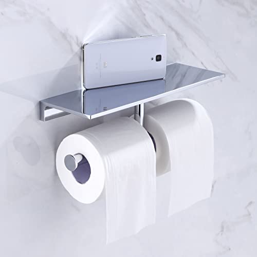 Sanliv Toilet Paper Holders,Chrome Double Toilet Paper Roll Holder With Shelf,Wall Mounted Brass Toilet Tissue Dispenser For Home And Hotel Bathrooms #TOP1