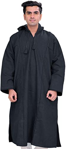 Image of Exotic India Men's Woolen Blend Kashmiri Phiran with Hood | Pure Wool Long Overcoat-Oversized Phiran for Men