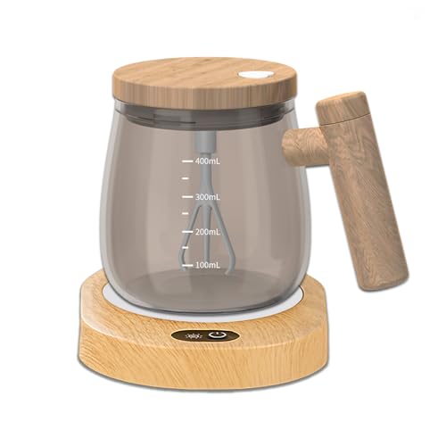 FOXNSK Taza Batidora, 400ML Taza Magnetica Mezcladora Taza Autoagitadora Alto Borosilicato Vaso Mezclando Café Taza Con 55° Constante Temperatura Portavasos Adecuado para Café/Leche/Huevo