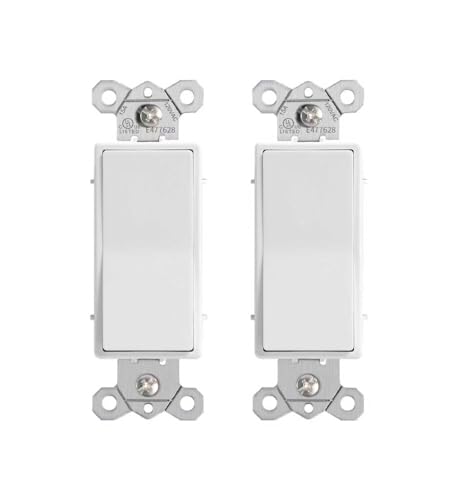 HANIVERSE Single Pole Decorator Light Switch 15A 120/277V Paddle Rocker On/Off Wall Switch Residential Grade White UL/CUL Certified (2-Pack)