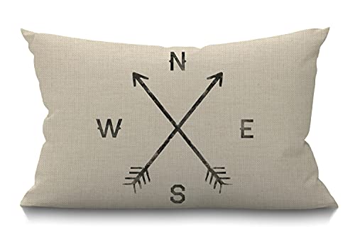 Smooffly 12x20 Inches Pillow Cover Rustic Farmhouse Decor Arrows Pillowcases Cotton Linen North South East West Arrows Throw Pillow Case Cushion Cover for Sofa Couch Bedroom