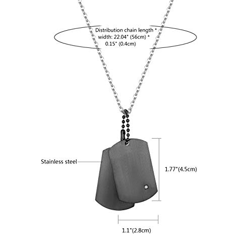 JewelryWe Dog Tag Halskette Herren: Schwarz Edelstahl 2 Glänzend Poliert Erkennungsmarken Hundemarke Anhänger Kette mit Zirkonia Militärische Armee Stil Schmuck Geschenk für Männer