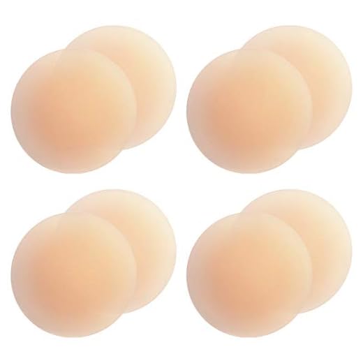 Gmumu® Ultra Dünne Damen Nippel Covers Wiederverwendbar und Selbstklebende Nippel Abdeckungen aus Silikon Aufkleber Nippelabdeckungen - Rund, 4 Paar, 8cm (Beige)