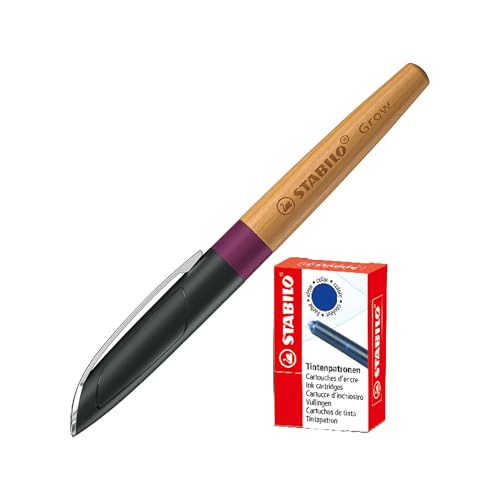 STABILO Bundle 1 Stück Grow Füller in Pflaumenrot mit 6 Stück Tintenpatronen